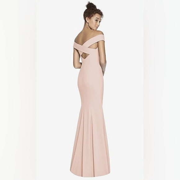 NWT Dessy Collection Off-the-Shoulder Criss Cross Back Trumpet in Cameo, Size 2R - Picture 2 of 16